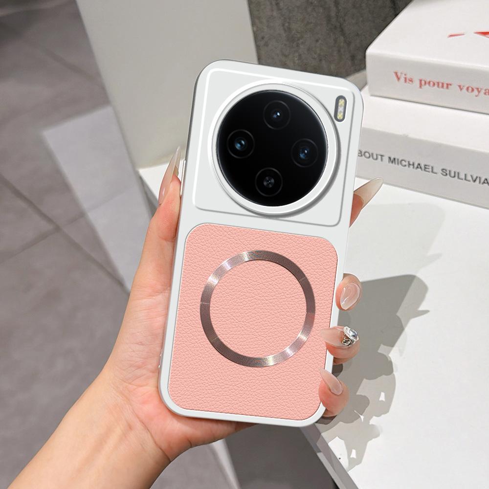For vivo X100 Lambskin Series Magnetic Skin Feel Phone Case(Pink)