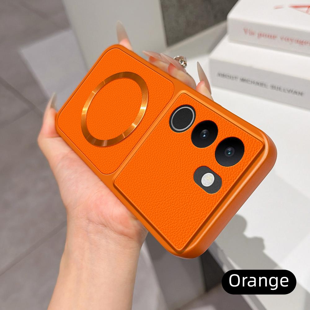 For vivo S17 Lambskin Series Magnetic Skin Feel Phone Case(Orange)