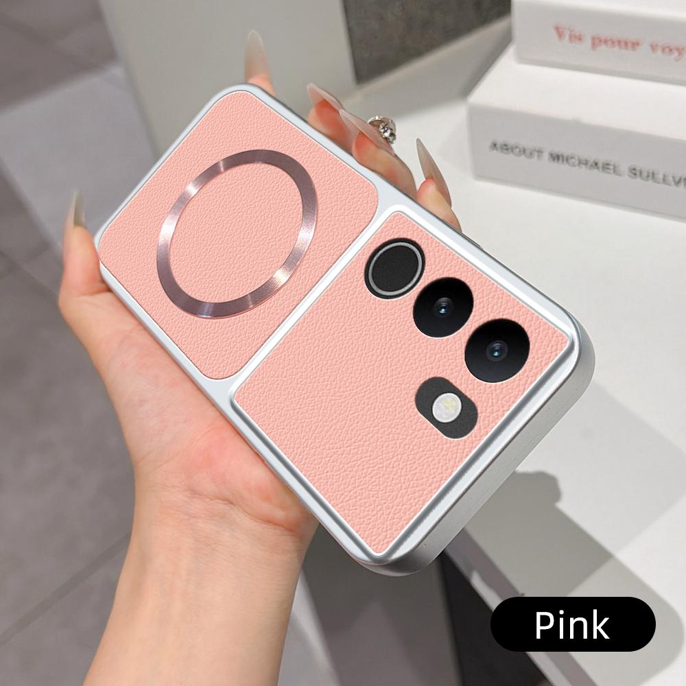 For vivo S17 Lambskin Series Magnetic Skin Feel Phone Case(Pink)