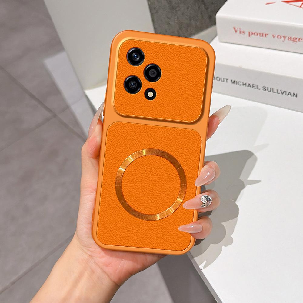 For Honor 200 Lite Global Lambskin Series Magnetic Skin Feel Phone Case(Orange)