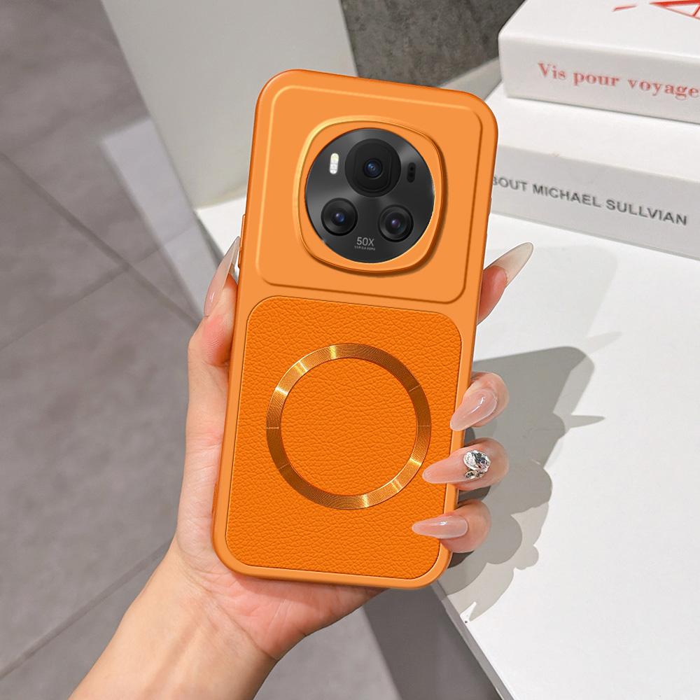 For Honor Magic6 Lambskin Series Magnetic Skin Feel Phone Case(Orange)
