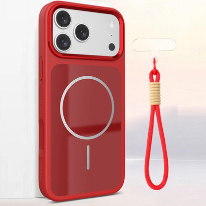 For iPhone 17 Pro Max Color Contrast Magnetic Phone Case with Wrist Strap(Red)