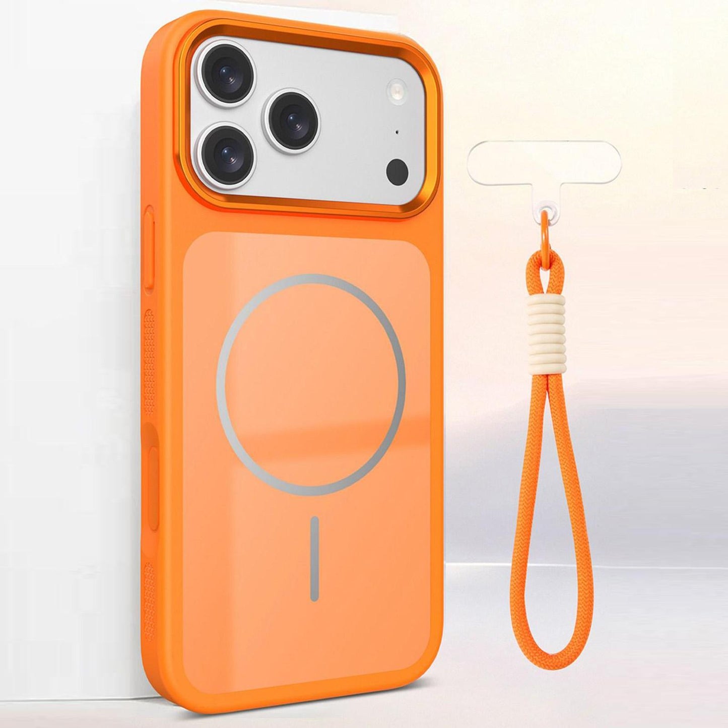 For iPhone 17 Pro Max Color Contrast Magnetic Phone Case with Wrist Strap(Orange)