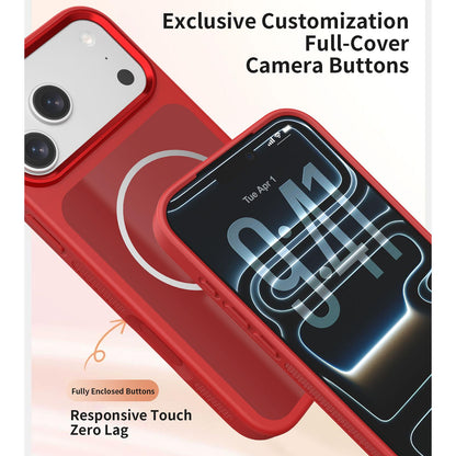For iPhone 17 Pro Max Color Contrast Magnetic Phone Case with Wrist Strap(Red)