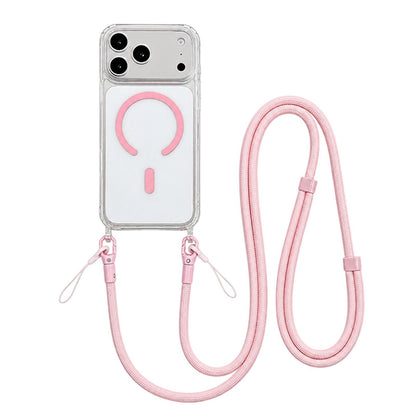 Acrylic + TPU Transparent Magnetic Phone Case with Lanyard For iPhone 17 Pro Max(Pink)