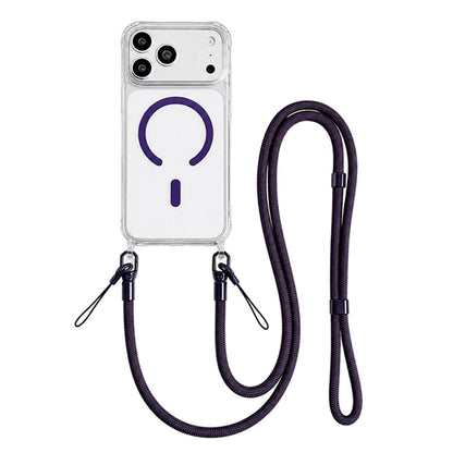 Acrylic + TPU Transparent Magnetic Phone Case with Lanyard For iPhone 17 Pro Max(Purple)