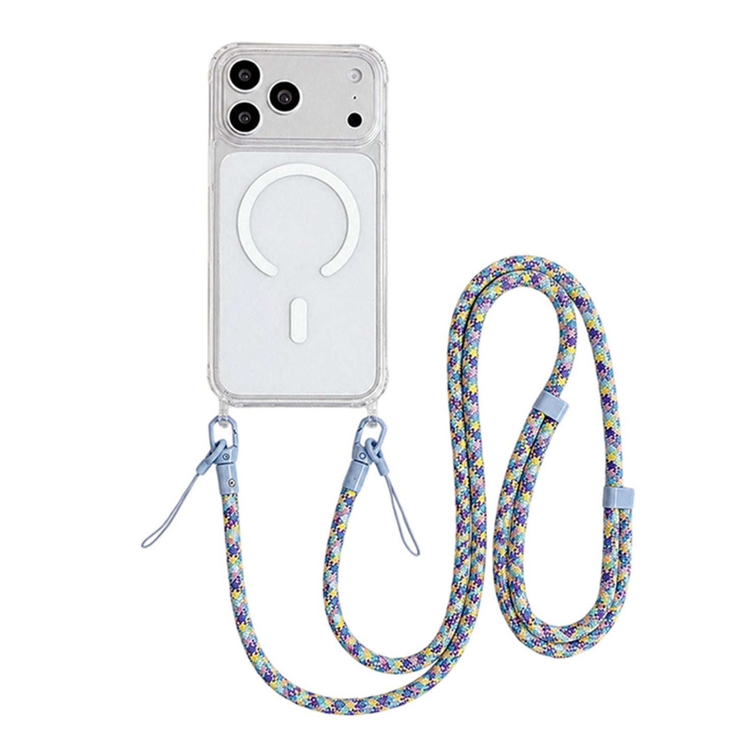 Acrylic + TPU Transparent Magnetic Phone Case with Lanyard For iPhone 17 Pro Max(Purple Blue Yellow)