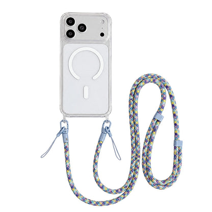 Acrylic + TPU Transparent Magnetic Phone Case with Lanyard For iPhone 17 Pro Max(Purple Blue Yellow)