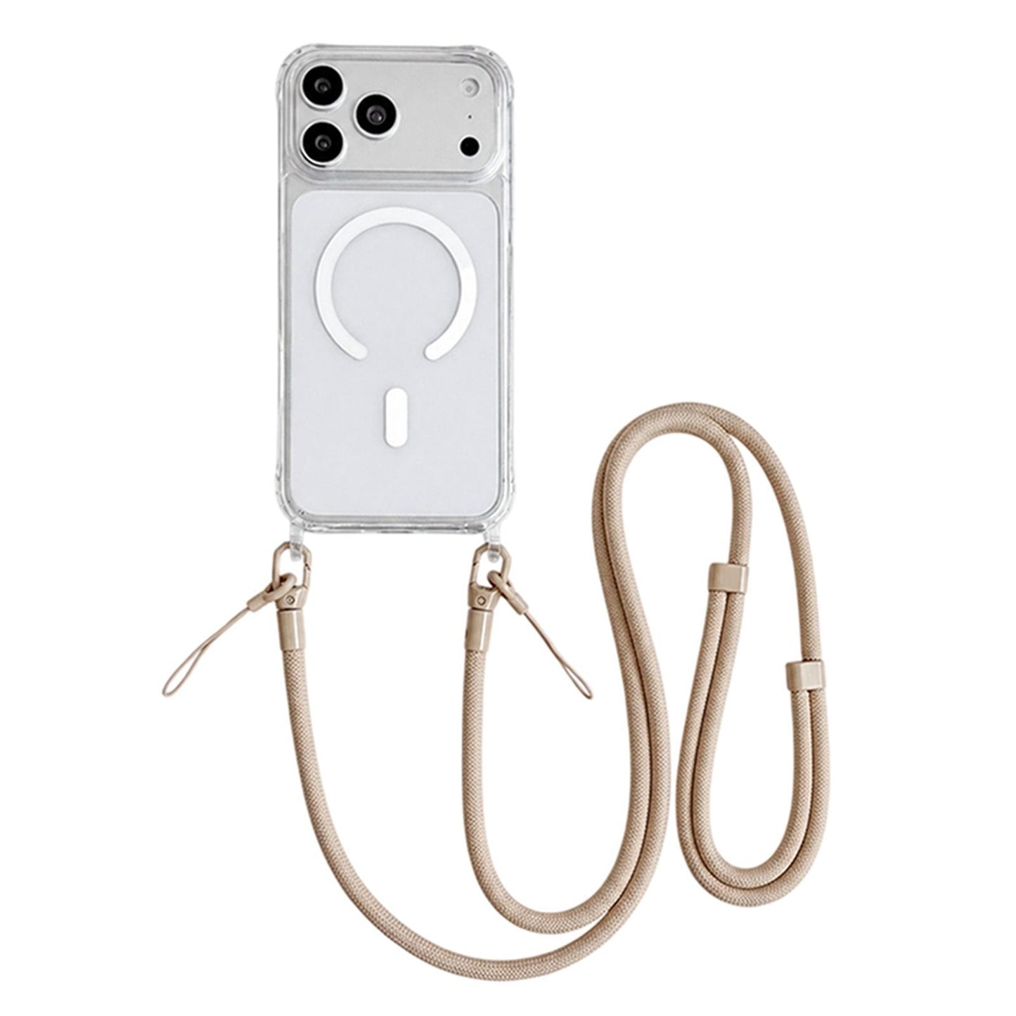 Acrylic + TPU Transparent Magnetic Phone Case with Lanyard For iPhone 17 Pro Max(Khaki)
