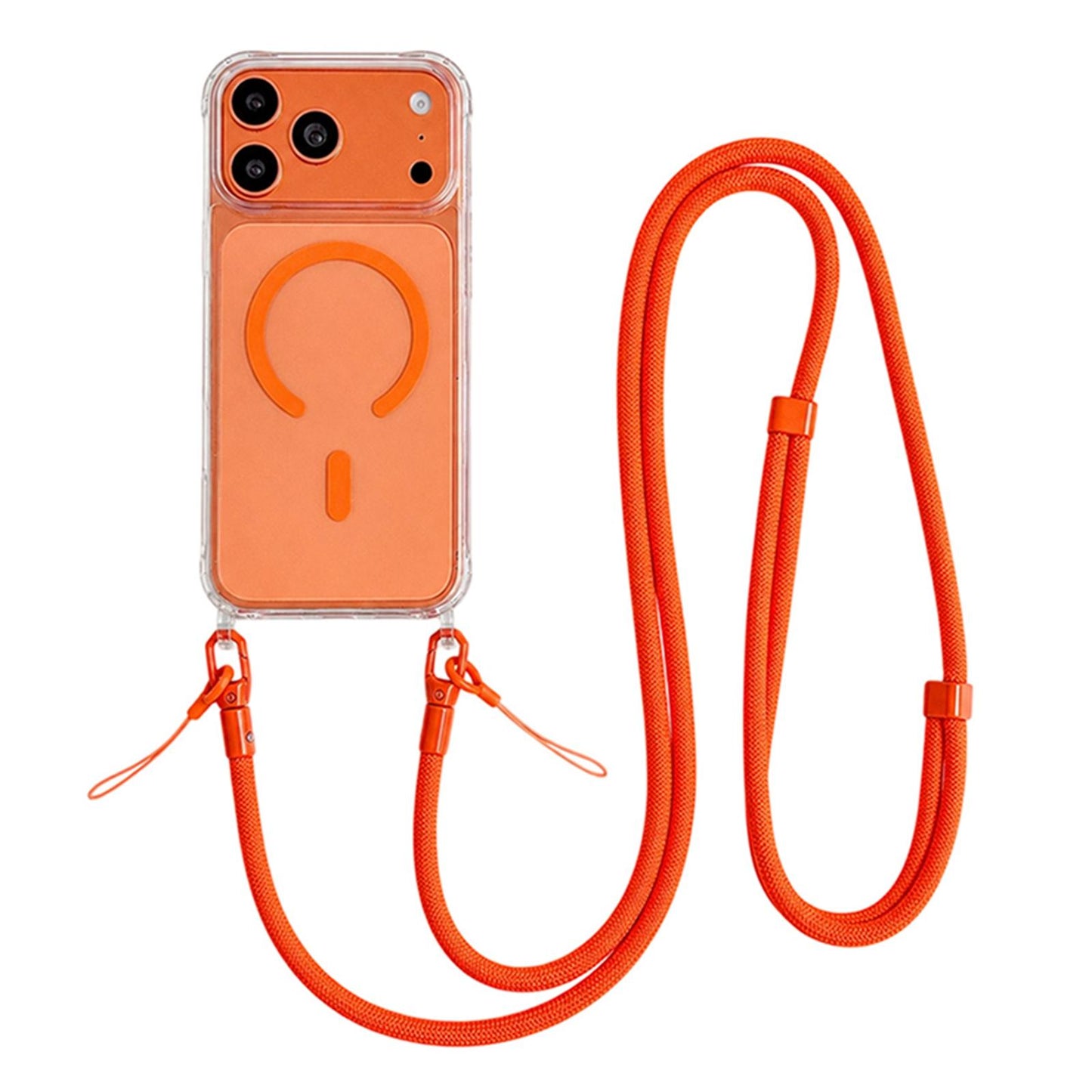 Acrylic + TPU Transparent Magnetic Phone Case with Lanyard For iPhone 17 Pro(Orange)
