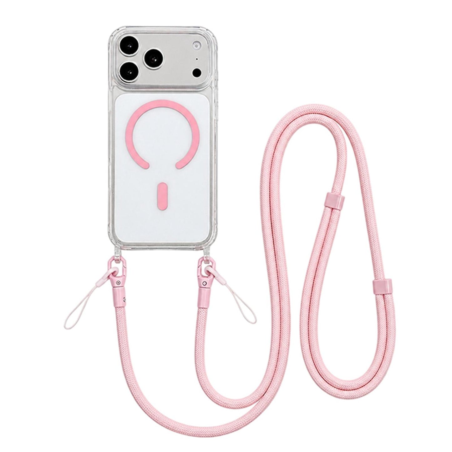 Acrylic + TPU Transparent Magnetic Phone Case with Lanyard For iPhone 17 Pro(Pink)