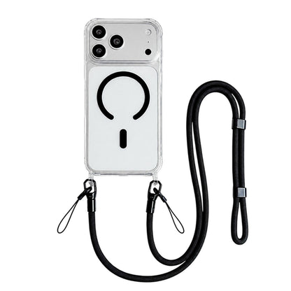 Acrylic + TPU Transparent Magnetic Phone Case with Lanyard For iPhone 17 Pro(Black)