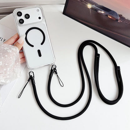 Acrylic + TPU Transparent Magnetic Phone Case with Lanyard For iPhone 17 Pro(Black)