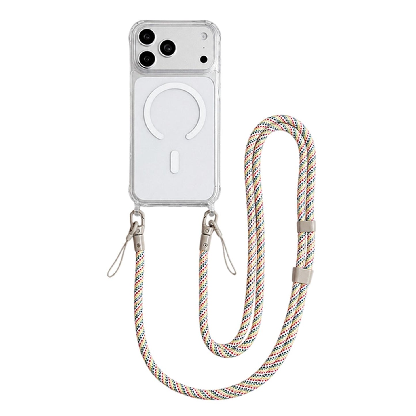 Acrylic + TPU Transparent Magnetic Phone Case with Lanyard For iPhone 17 Pro(Rainbow Multicolor)