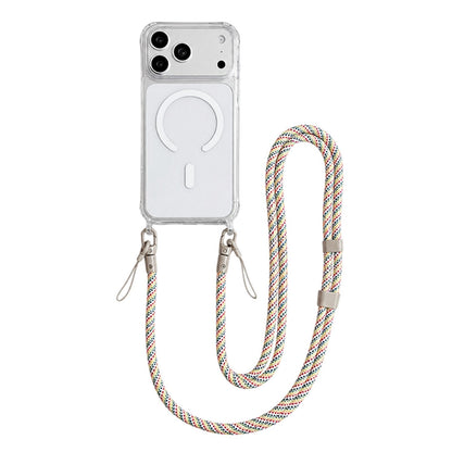 Acrylic + TPU Transparent Magnetic Phone Case with Lanyard For iPhone 17 Pro(Rainbow Multicolor)