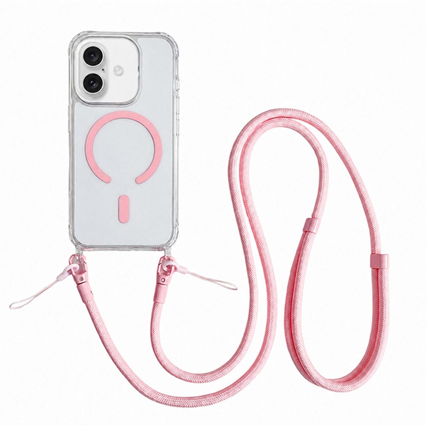 Acrylic + TPU Transparent Magnetic Phone Case with Lanyard For iPhone 17(Pink)