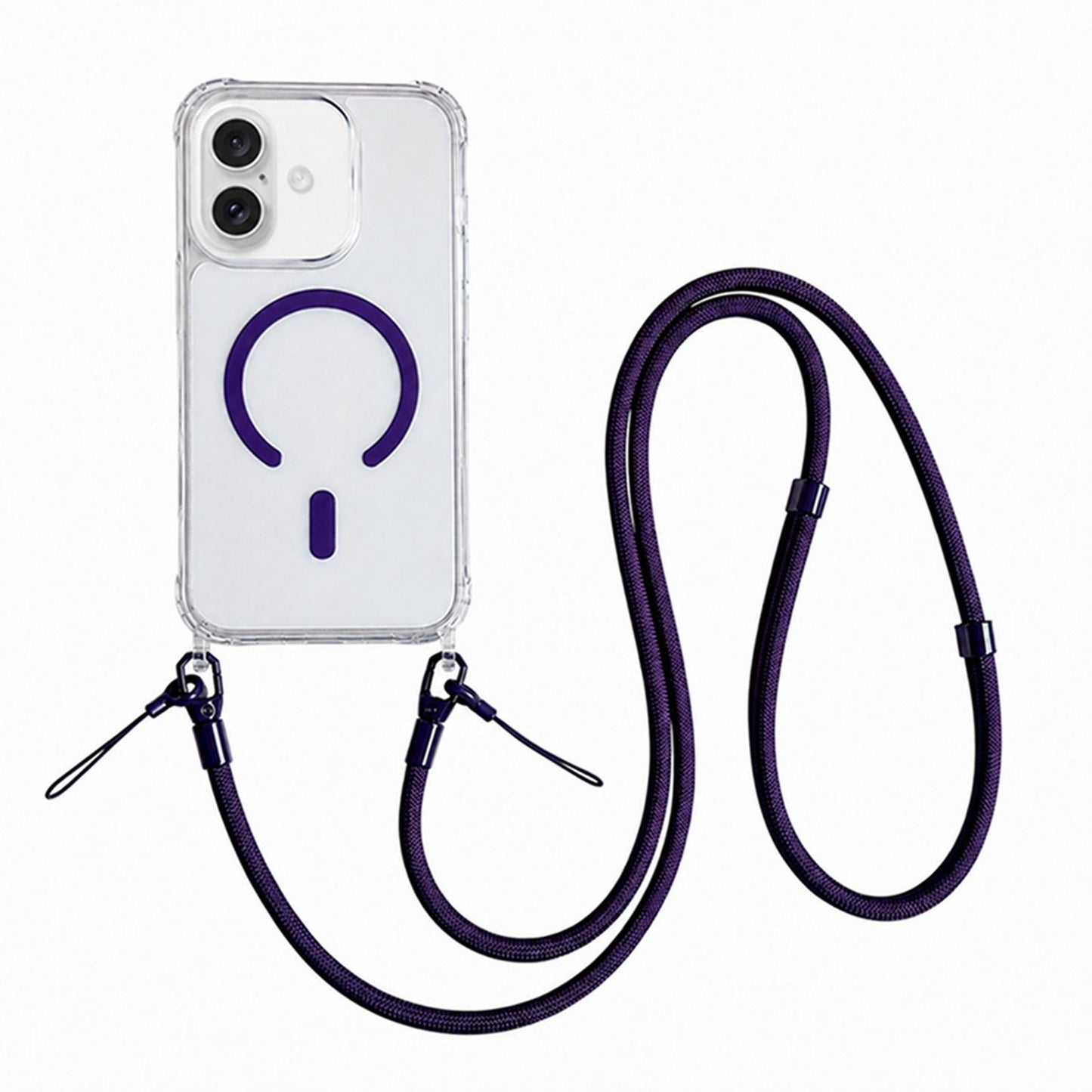 Acrylic + TPU Transparent Magnetic Phone Case with Lanyard For iPhone 17(Purple)