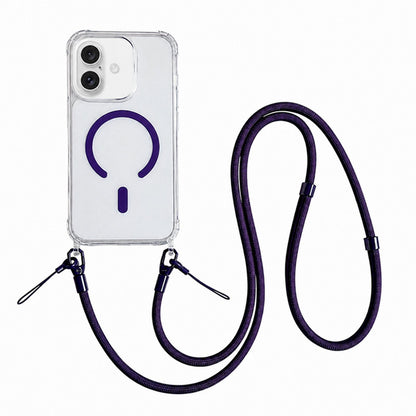 Acrylic + TPU Transparent Magnetic Phone Case with Lanyard For iPhone 17(Purple)