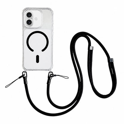 Acrylic + TPU Transparent Magnetic Phone Case with Lanyard For iPhone 17(Black)