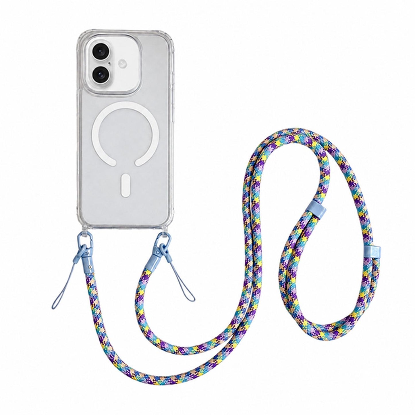 Acrylic + TPU Transparent Magnetic Phone Case with Lanyard For iPhone 17(Purple Blue Yellow)