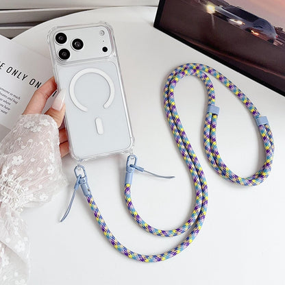 Acrylic + TPU Transparent Magnetic Phone Case with Lanyard For iPhone 17(Purple Blue Yellow)