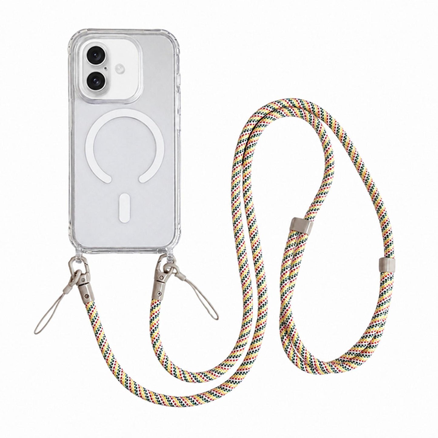 Acrylic + TPU Transparent Magnetic Phone Case with Lanyard For iPhone 17(Rainbow Multicolor)
