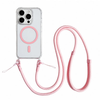 Acrylic + TPU Transparent Magnetic Phone Case with Lanyard For iPhone 16 Pro Max(Pink)