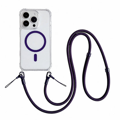Acrylic + TPU Transparent Magnetic Phone Case with Lanyard For iPhone 16 Pro Max(Purple)