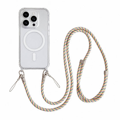 Acrylic + TPU Transparent Magnetic Phone Case with Lanyard For iPhone 16 Pro Max(Rainbow Multicolor)