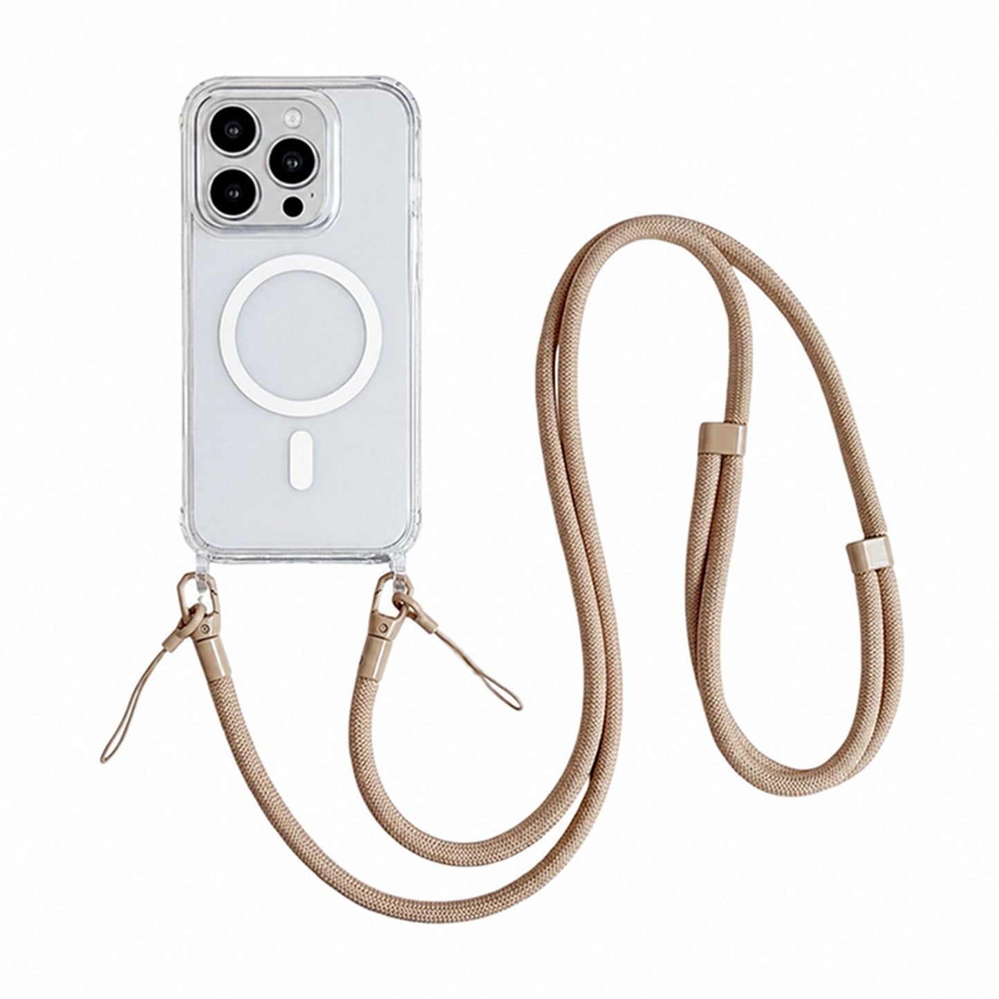 Acrylic + TPU Transparent Magnetic Phone Case with Lanyard For iPhone 16 Pro Max(Khaki)