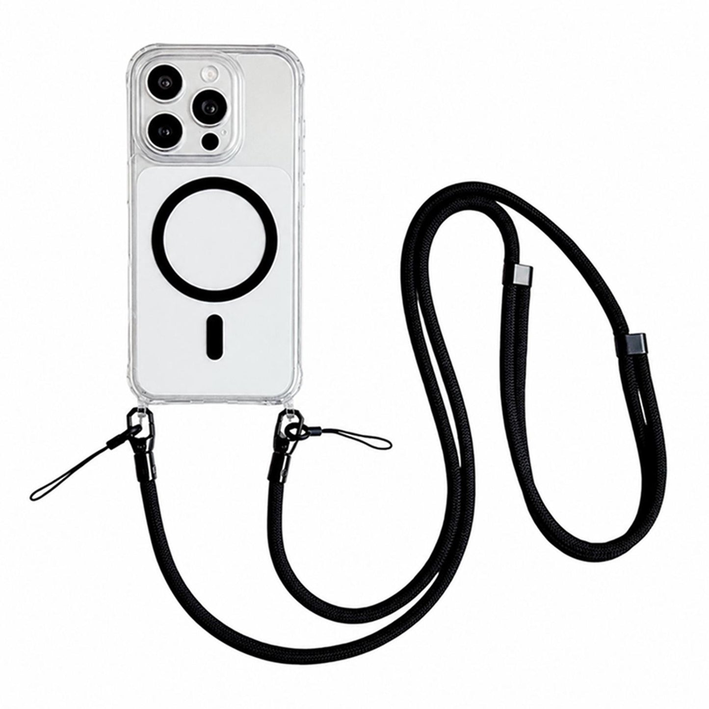 Acrylic + TPU Transparent Magnetic Phone Case with Lanyard For iPhone 16 Pro(Black)