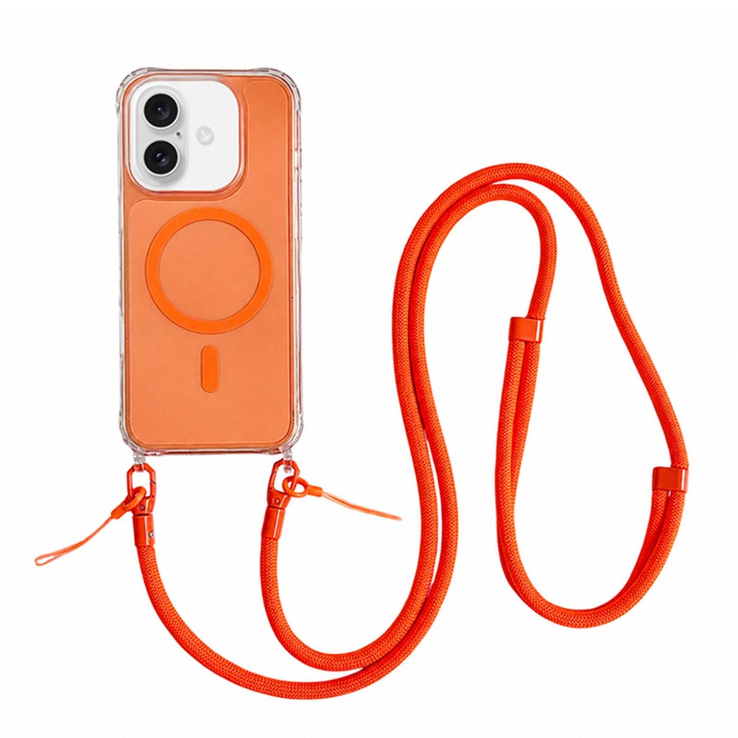 Acrylic + TPU Transparent Magnetic Phone Case with Lanyard For iPhone 16(Orange)