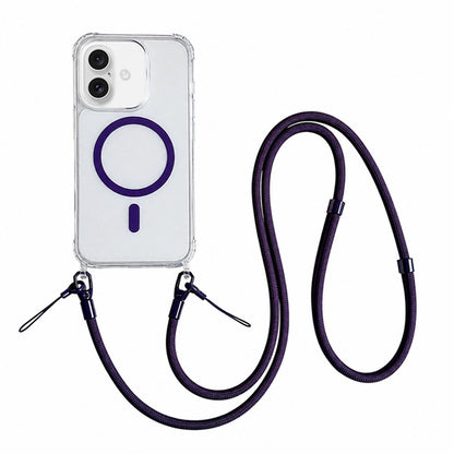 Acrylic + TPU Transparent Magnetic Phone Case with Lanyard For iPhone 16(Purple)