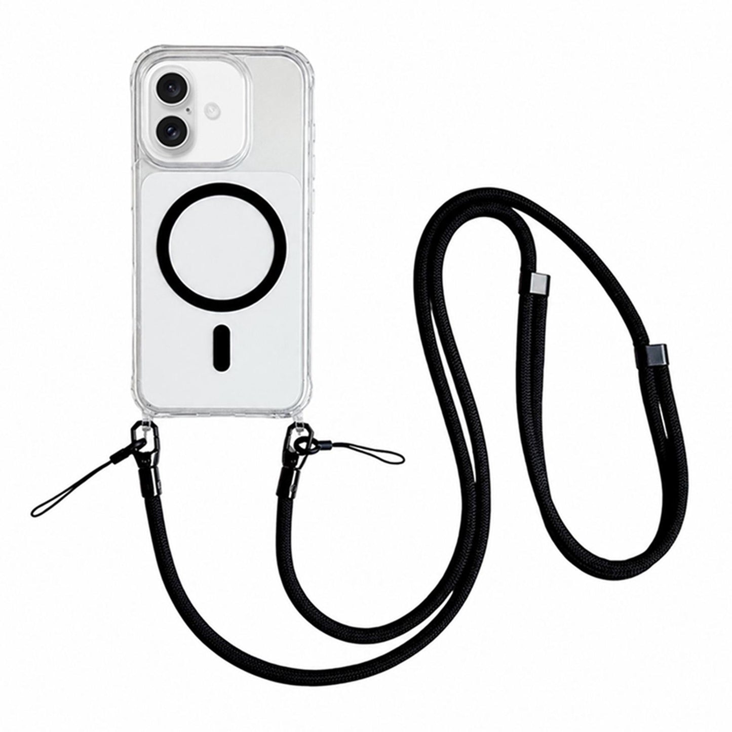 Acrylic + TPU Transparent Magnetic Phone Case with Lanyard For iPhone 16(Black)
