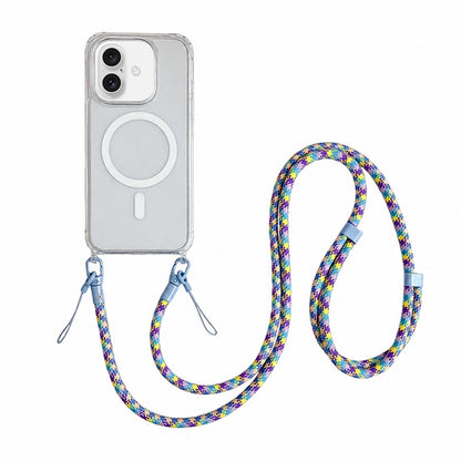 Acrylic + TPU Transparent Magnetic Phone Case with Lanyard For iPhone 16(Purple Blue Yellow)