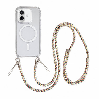 Acrylic + TPU Transparent Magnetic Phone Case with Lanyard For iPhone 16(Rainbow Multicolor)