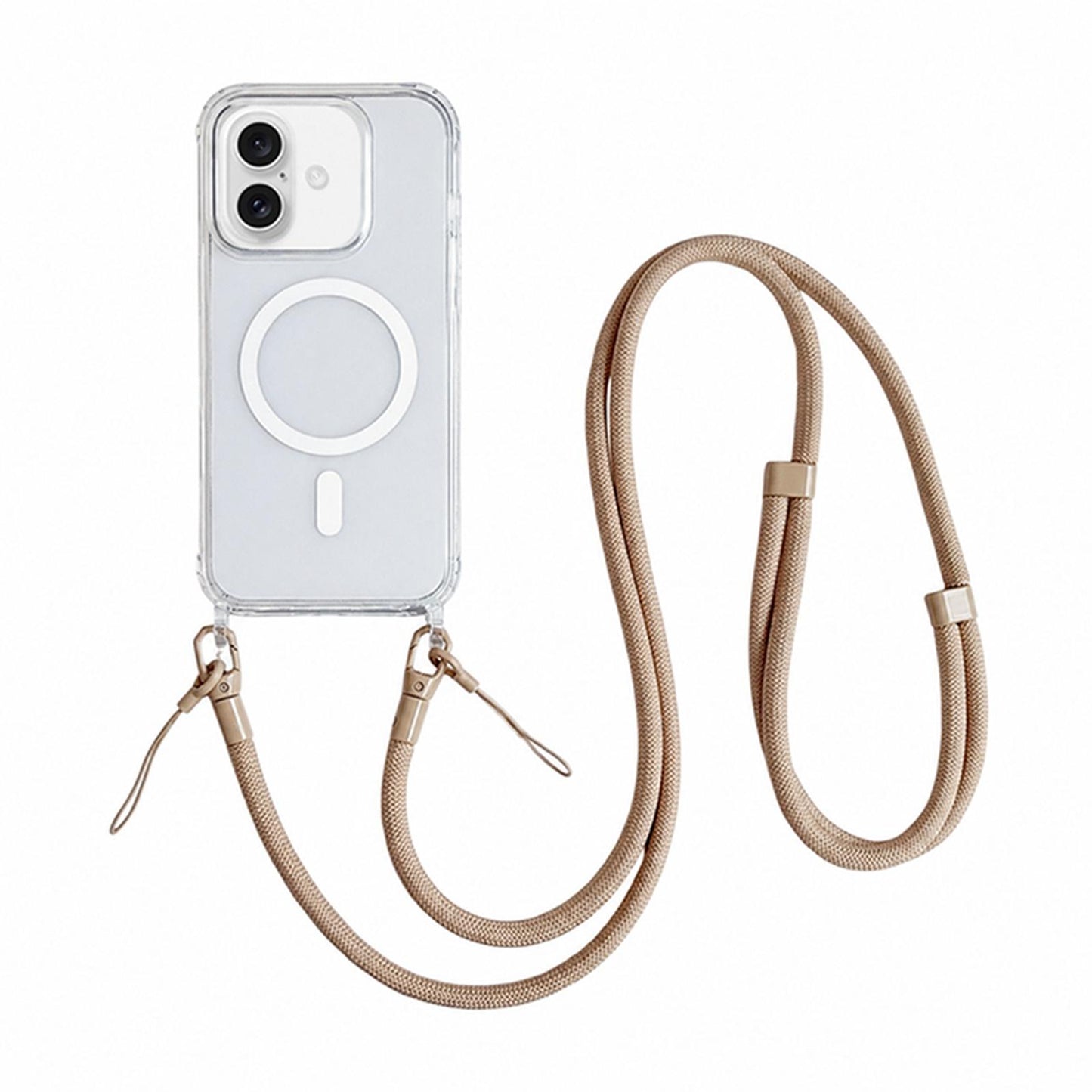 Acrylic + TPU Transparent Magnetic Phone Case with Lanyard For iPhone 16(Khaki)