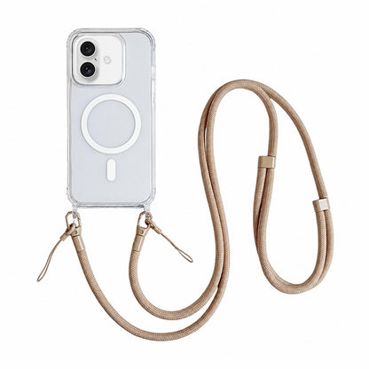 Acrylic + TPU Transparent Magnetic Phone Case with Lanyard For iPhone 16(Khaki)
