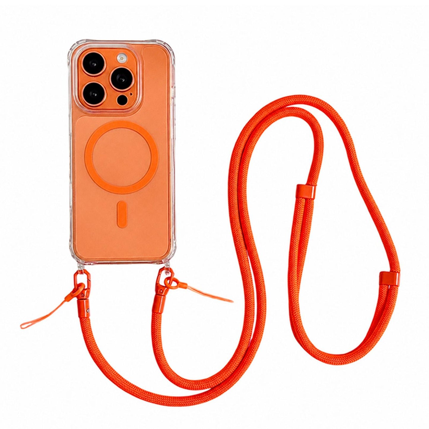 Acrylic + TPU Transparent Magnetic Phone Case with Lanyard For iPhone 15 Pro(Orange)
