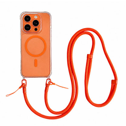 Acrylic + TPU Transparent Magnetic Phone Case with Lanyard For iPhone 15 Pro(Orange)