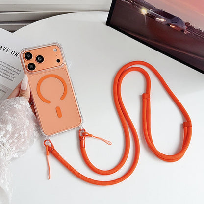 Acrylic + TPU Transparent Magnetic Phone Case with Lanyard For iPhone 15 Pro(Orange)