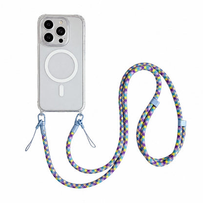 Acrylic + TPU Transparent Magnetic Phone Case with Lanyard For iPhone 15 Pro(Purple Blue Yellow)