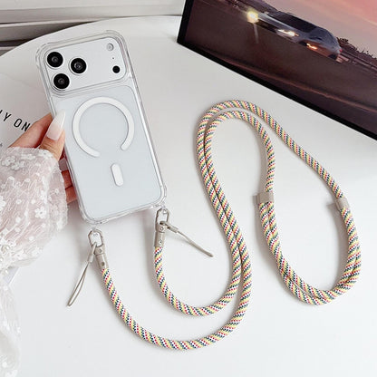 Acrylic + TPU Transparent Magnetic Phone Case with Lanyard For iPhone 15 Pro(Rainbow Multicolor)
