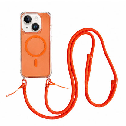 Acrylic + TPU Transparent Magnetic Phone Case with Lanyard For iPhone 15(Orange)