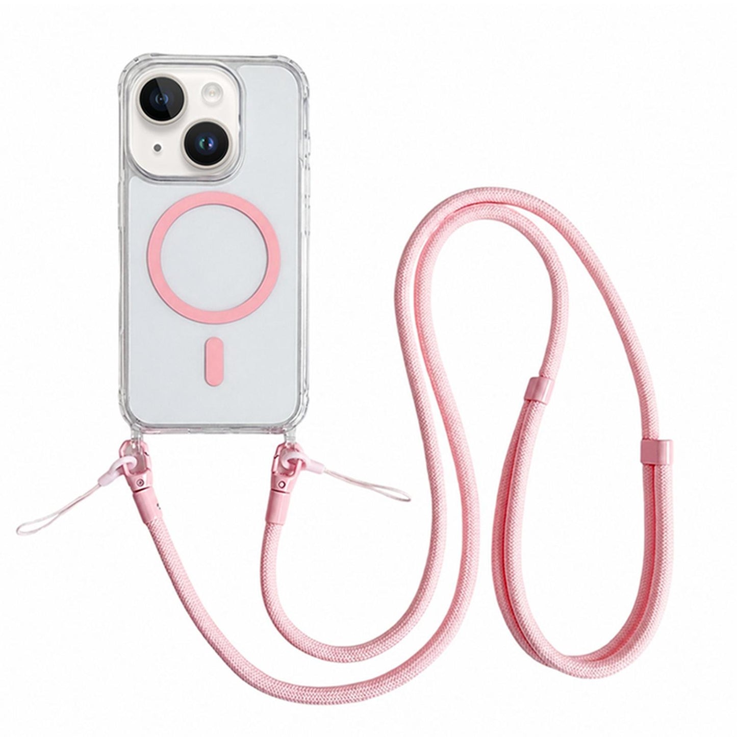 Acrylic + TPU Transparent Magnetic Phone Case with Lanyard For iPhone 15(Pink)