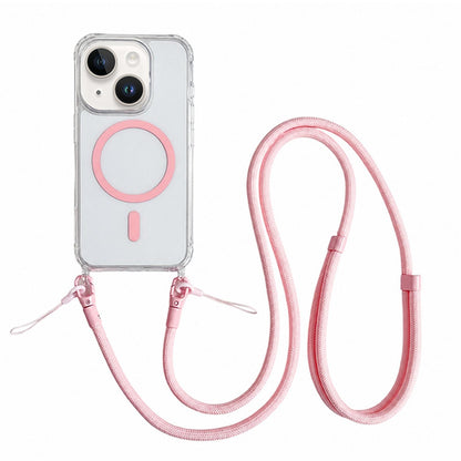 Acrylic + TPU Transparent Magnetic Phone Case with Lanyard For iPhone 15(Pink)