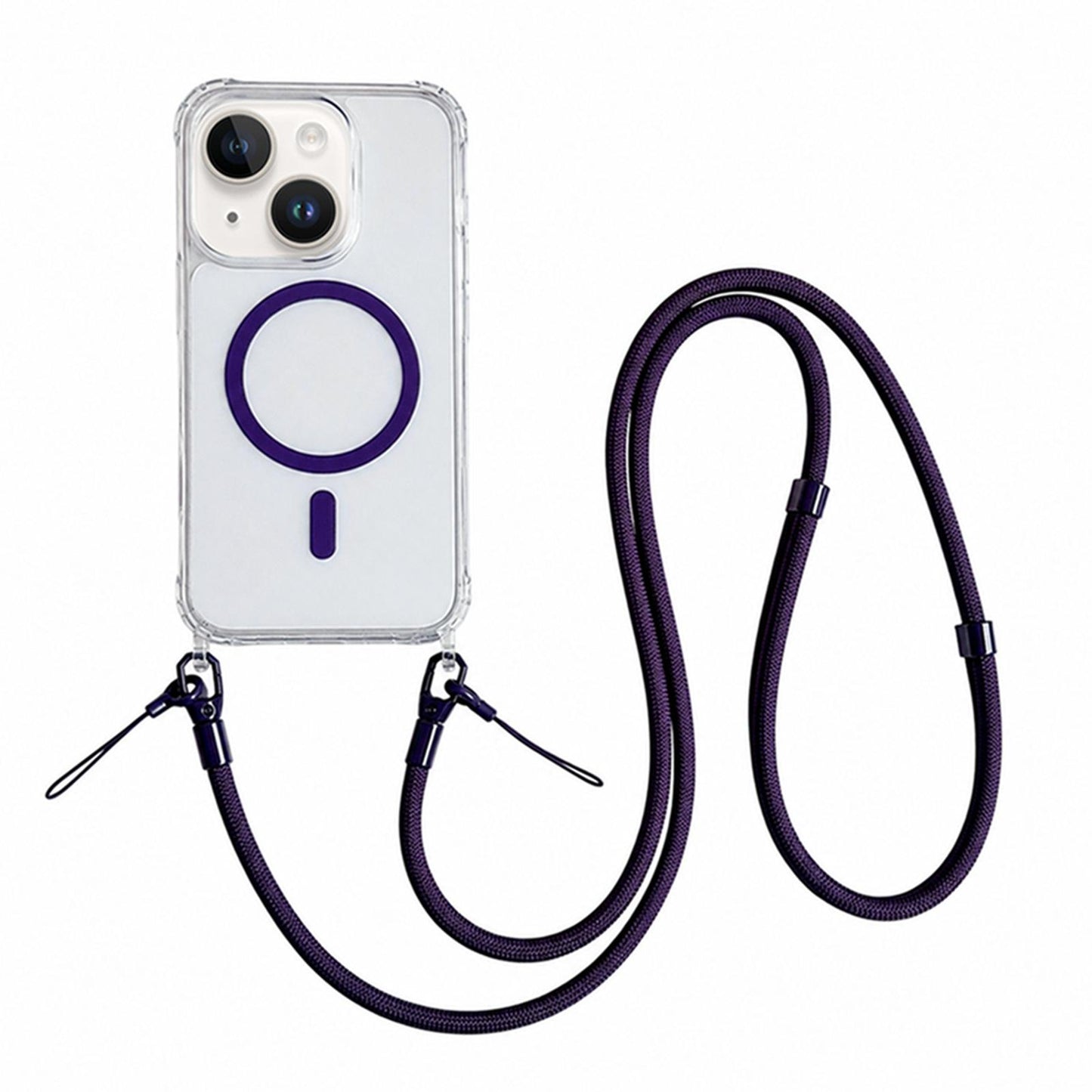 Acrylic + TPU Transparent Magnetic Phone Case with Lanyard For iPhone 15(Purple)
