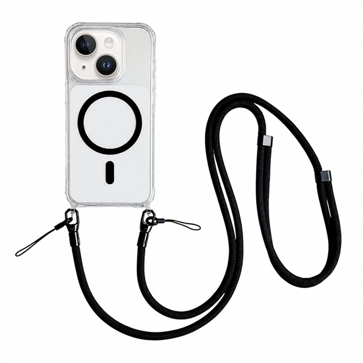 Acrylic + TPU Transparent Magnetic Phone Case with Lanyard For iPhone 15(Black)