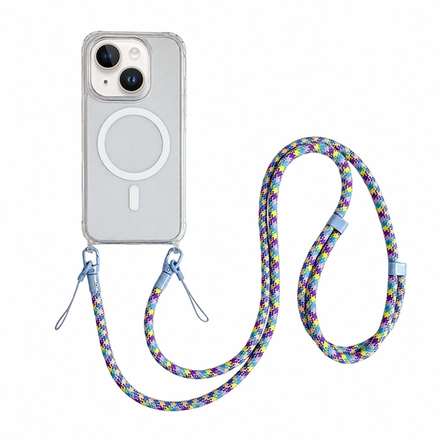 Acrylic + TPU Transparent Magnetic Phone Case with Lanyard For iPhone 15(Purple Blue Yellow)