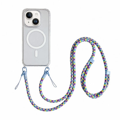 Acrylic + TPU Transparent Magnetic Phone Case with Lanyard For iPhone 15(Purple Blue Yellow)